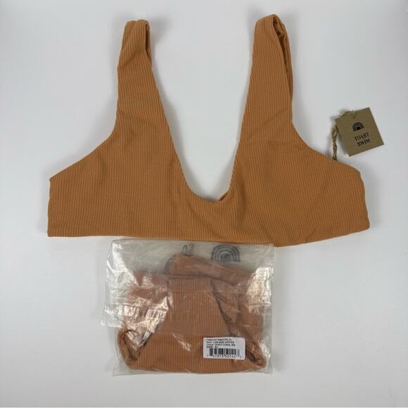 NWT Free People x Toast Bikini Set Scoop Top Low Rise Bottoms Dusty Coral Rib XL - Picture 2 of 10